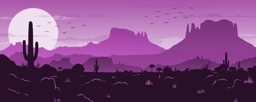Purple desert landscape at sunset vector