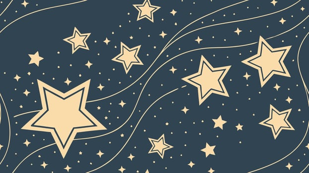 Scattered stars with varying opacity and size, light gold on dark blue, dreamlike background vector