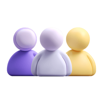 Three stylized figures in purple lavender and yellow on transparent background png