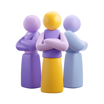 Three Stylized Figures Standing Together with Arms Crossed on Transparent Background png