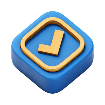 Blue and Gold Check Mark Icon on Transparent Background rendering png