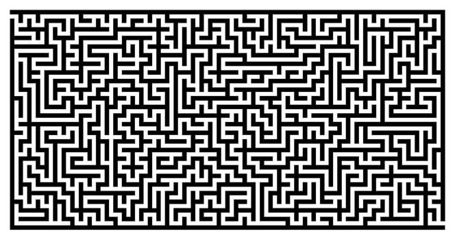 Intricate black white maze illustration with complex pattern, confusing path, puzzle background, winding turns, challenging labyrinth design, abstract obstacle course difficult solution concept vector