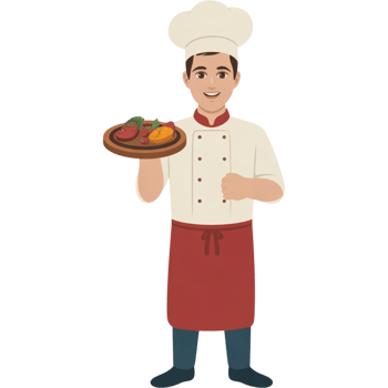 Male Chef Holding Plated Dish with Red Sauce png