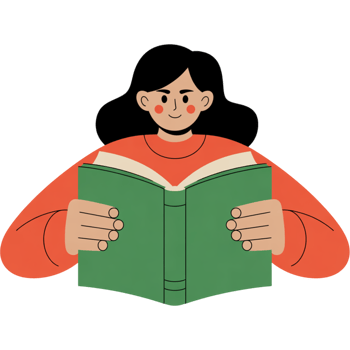 Girl Wearing Orange Sweater Reading Green Book png