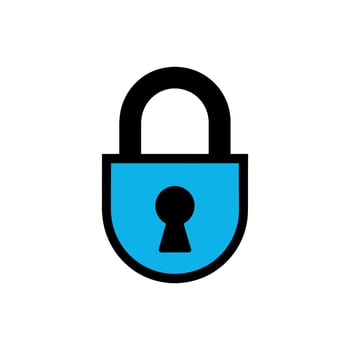 Blue padlock with black outline and keyhole on a white background illustration vector