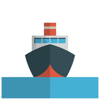 Simplified illustration of a ship on the ocean against a white background backdrop vector