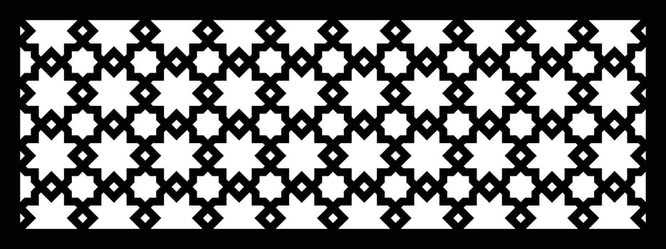 Arabic geometric pattern. Islamic ornament mashrabiya panel. Wall screen. Islamic window frame. Cnc router grill isolated on white background. Black template for laser cutting vector