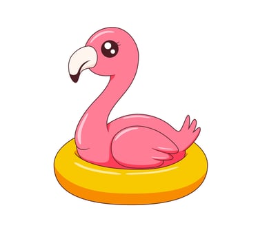 illustration of a flamingo using a swimming ring in summer, suitable for summer and holiday themed designs vector