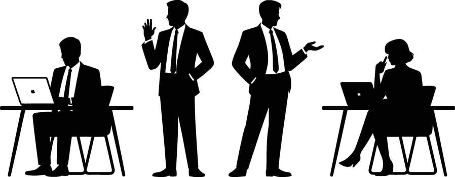 Silhouetted Business People Working Presenting and Using Laptops vector