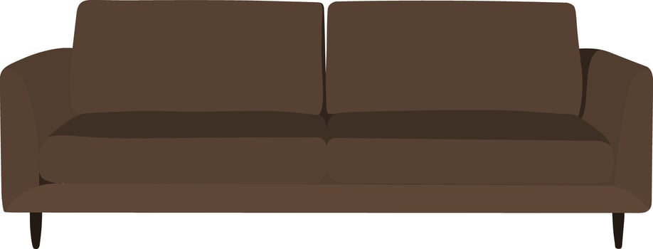 Illustration of a modern brown fabric sofa with armrests. comfortable two seater couch front view for living room furniture, home interiors, or product display mockups vector