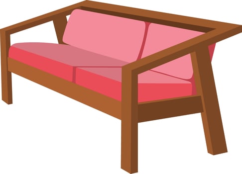 stylish wooden sofa with pink cushions. modern two-seater couch design ideal for home furniture, interior decor, and contemporary living room projects vector