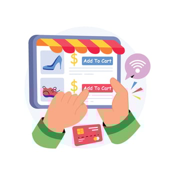 Adding items to online shopping cart vector