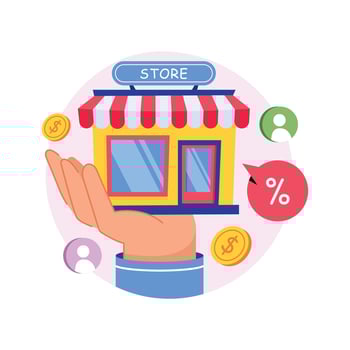 Hand holding colorful store illustration vector