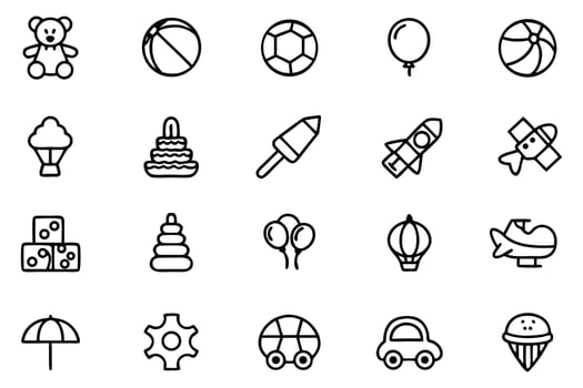Simple Black and White Toy Icon Set Playful Collection of Childhood Symbols for Various Creative Projects and Designs vector