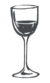 Wine glass black and white sketch. quick ink drawing of wine glass. Careless linear paint drawing of shot glass with liqueur. Alcoholic drink. Illustration for bar or restaurant. vector