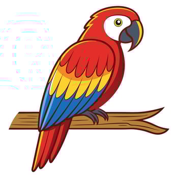 Vibrant Scarlet Macaw Perched on a Branch Exotic Birdlife in Cartoon Style Tropical Bird with Vivid Plumage Nature Illustration vector