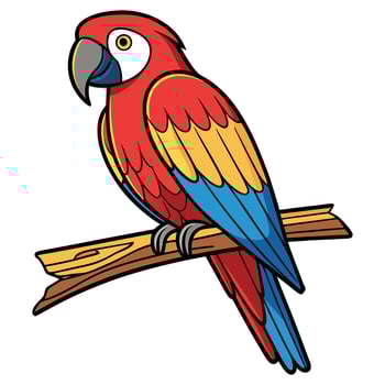 Colorful Cartoon Macaw Parrot Perched on a Branch Vibrant Illustration with Detailed Feathers and Playful Design Suitable for Children vector
