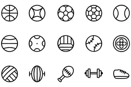 Collection of Line Art Icons Representing Various Sports and Fitness Activities Depicted in a Clean and Minimalist Style vector