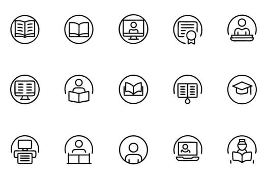 Collection of Education and Learning Icons Depicting Books, Online Courses, Certificates, and Academic Attainment, Suitable for Various Educational Contexts vector
