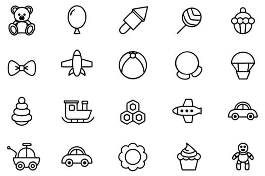 Whimsical Toy Collection Featuring Adorable Line Art Designs Perfect for Childrens Illustrations and Playful Graphic Elements vector