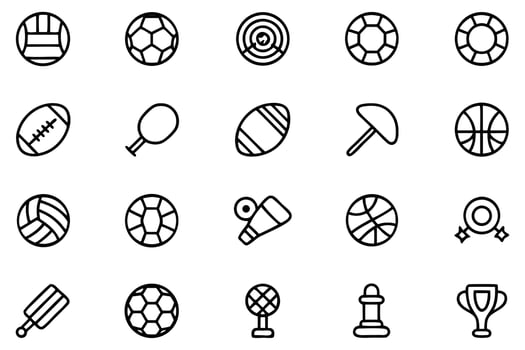 Sports and Recreation Icons A Diverse Collection of Balls, Trophies, and Play Equipment vector