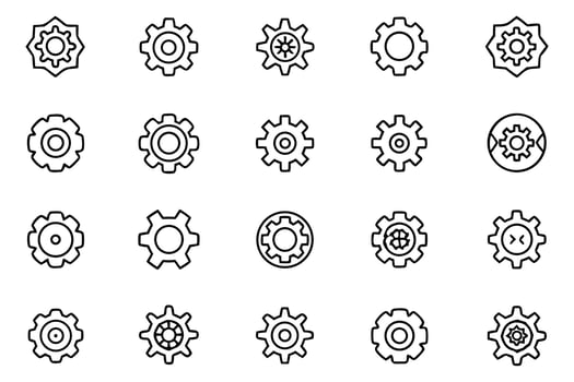 Diverse Collection of Gear Icons Representing Settings, Customization, and Technical Aspects Across Various Design Styles and Implementations vector