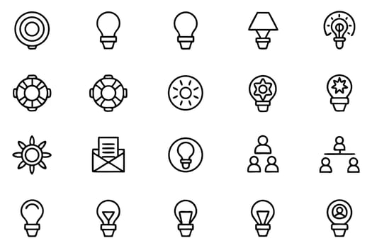 Diverse Line Icon Set Featuring Business, Nature, and Lightbulb Concepts for Creative Design Applications vector