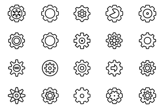 Diverse Collection of Gear Icons Illustrating Mechanical and Technological Concepts for Design Projects Requiring Technical or Engineering Visuals vector