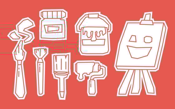 White Filled Art Supplies Elements Icon Set in Cutout Style vector