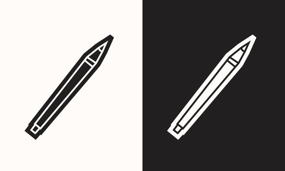 Colored Pencil Icon in Black Filled and White Filled Cutout Style vector