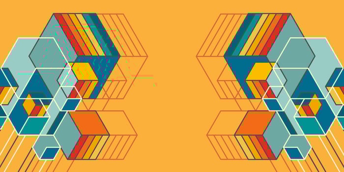 Abstract yellow background.Colorful isometric 3d cubes. Cubic elements and blocks. vector
