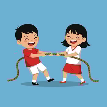 Illustration of a boy and girl happily playing a tug of war game. Suitable for celebrating Indonesian Independence Day or competition activities. vector