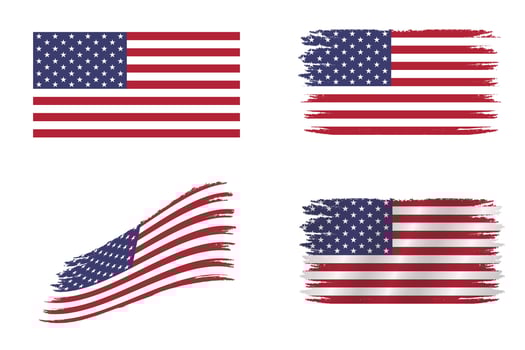 American flag waving with wind and brush texture red white stripes blue star banner patriotic emblem cloth background for 4th july independence day and national celebration vector