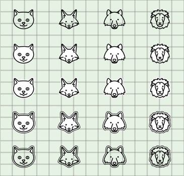 Line drawings of animals in grid layout vector