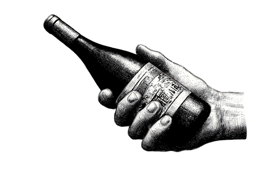 Hand Holding Wine Bottle In Vintage Engraving. Beverage Illustration png