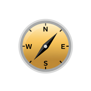 Classic Round Compass with Golden Dial and Black Needle. png
