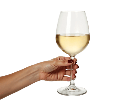 A hand holding a glass of white wine png