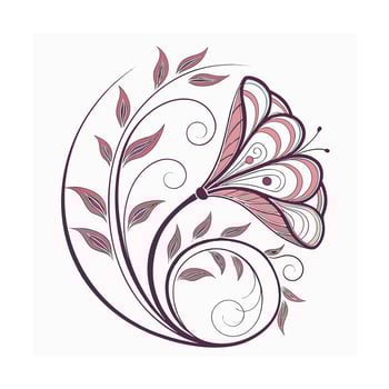Delicate pink purple floral design with swirling vines leaves Flower decorative vector