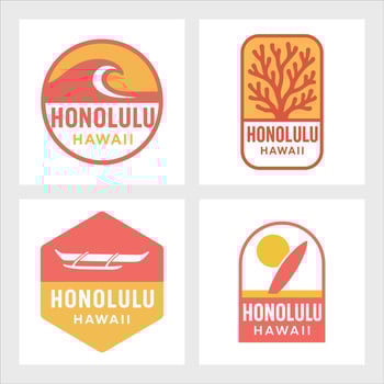 Honolulu Wave Surfboard Outrigger Logo Emblem vector
