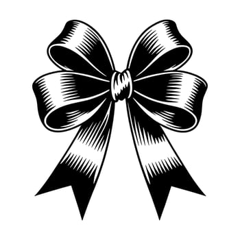 Black and white silhouette ribbon bow with engraved shading vector