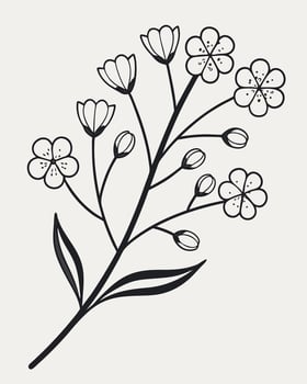 Black and white line drawing of a blooming branch flower vector