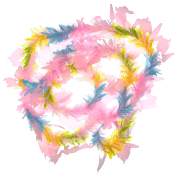 Abstract colorful fluffy feather boa for decorative purpose with pink, blue, yellow and green shades for costumes or decoration png