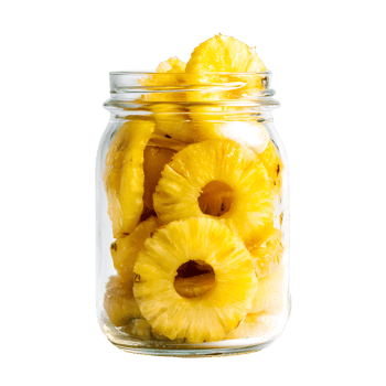 Delicious pineapple rings preserved in a glass jar with transparent background png
