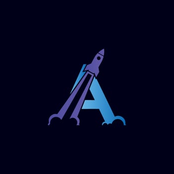 A rocket logo with a blue and purple background vector