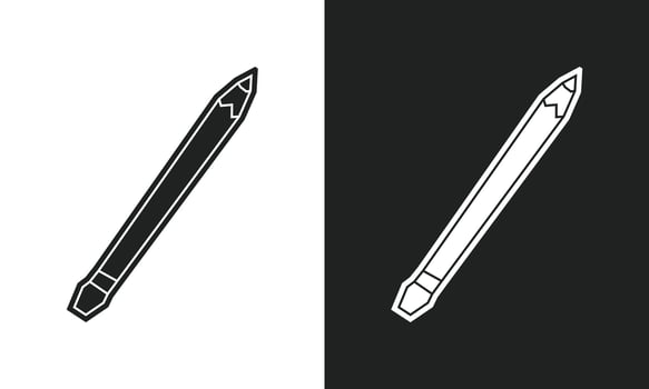 Simple and Minimal Pencil Icon in Black Filled and White Filled Cutout Style vector