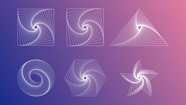Abstract Spiral Geometric Shapes Collection on Gradient Background vector