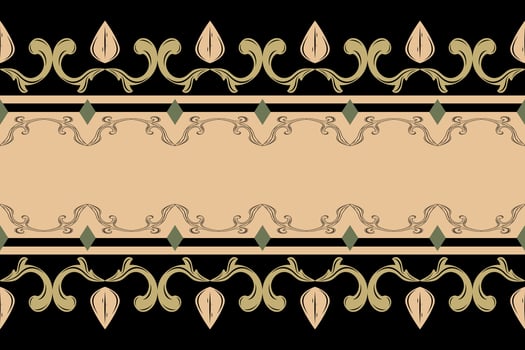 Flawless Elegance Luxury Baroque Ornament Botanical Inspired Seamless Border Pattern with Beige Gold Green on Black Background. Geometric Diamond Striped Royal Medieval Damask Jacquard Loom Brocade vector