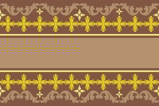 Art Nouveau Classic Elaborate Golden Silk Weaves Yellow and Brown Theme Seamless Border Pattern. Beautiful Regency Victorian Inspired Florals Vines For Paper Prints Fabrics Wrapping Invitation Cards vector