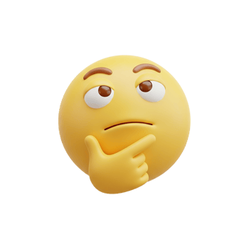 A 3d rendered yellow emoji with a thoughtful expression chin resting on its hand looking upwards and sideways png