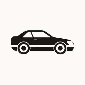 Simple car side view icon, black and white vehicle illustration, transportation symbol, automotive design, graphic for business, travel, rental, and technology concepts.. vector